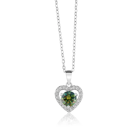 Collar con Colgante de Corazón de Plata de Ley 925 Moissanita para Mujer Piedra de Color Talla Redonda Joyería Elegante Regalo