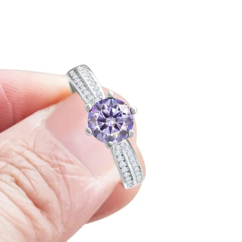 925 Sterling Silver Moissanite Ring For Women Six Prong Round Cut Solitaire Engagement Wedding Ring With Sparkling Zirconia Side Stones Jewelry Gift