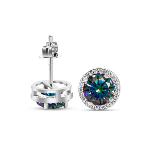 Elegant 925 Sterling Silver Halo Stud Earrings 1 Carat Moissanite Round Cut Sparkly Rhinestone Earrings For Women Wedding Jewelry Gift