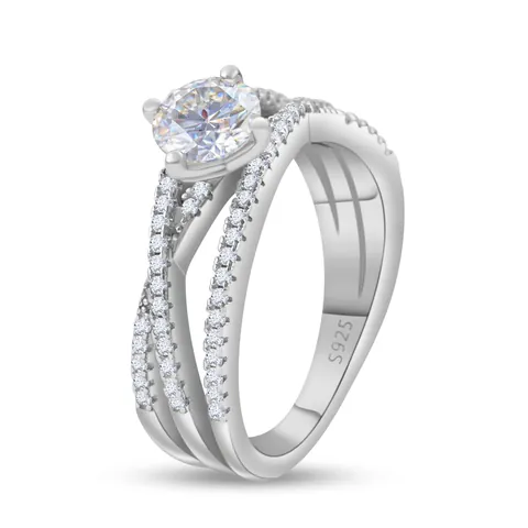 Luxury 925 Sterling Silver Moissanite Ring For Women Triple Layer Cross Over Brilliant Round Cut Engagement Wedding Party Jewelry Gift