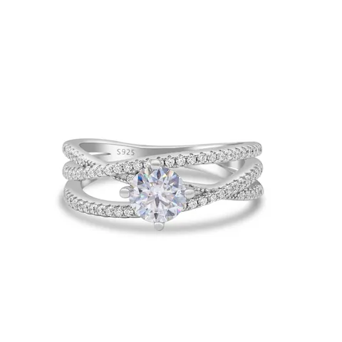 Luxury 925 Sterling Silver Moissanite Ring For Women Triple Layer Cross Over Brilliant Round Cut Engagement Wedding Party Jewelry Gift