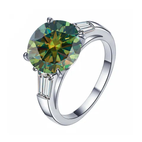 Elegant 5 Carat Round Moissanite Ring S925 Sterling Silver 18K Gold Plated 3-Stone Engagement Ring Baguette Side Stones Jewelry For Women