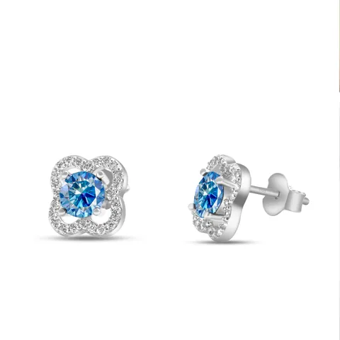 Elegante Moissaniet Klaver Halo Oorknopjes Met 925 Sterling Zilver Stift Rond Zirkonia Ingelegde Bloem Oorbellen Voor Vrouwen Sieraden Cadeau