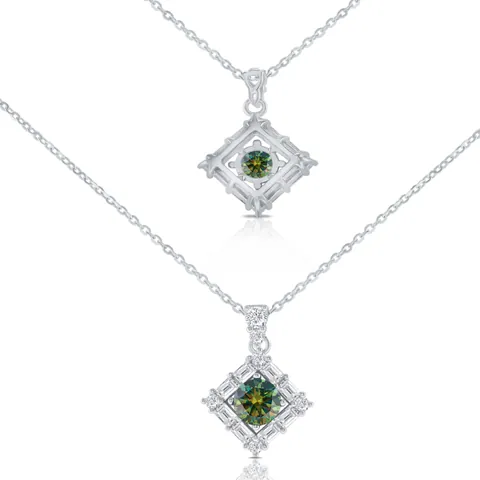 S925 Sterling Silver Moissanite Pendant Necklace For Women 1 Carat Round Cut Square Halo Geometric Jewelry Mother's Day Birthday Gift