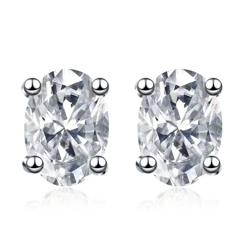 925 Sterling Silver Moissanite Oval Stud Earrings Four Prong Setting Elegant Colorful Gemstone Earrings For Women Jewelry