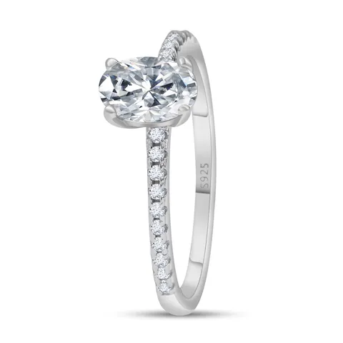 Oval Cut Moissanite Ring S925 Sterling Silver Platinum Plated Luxury Micro Pave Zirconia Wedding Finger Ring For Women Jewelry