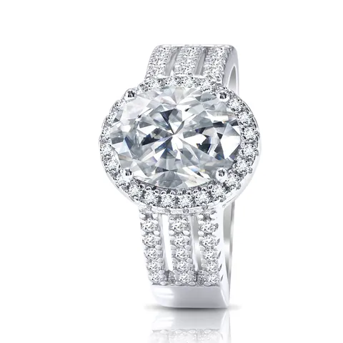 Lussuoso Anello Halo in Argento Sterling 925 con Moissanite Ovale 3ct da Donna Pavé a Tre File Gioielli per Anniversario