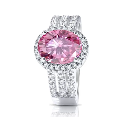 Lussuoso Anello Halo in Argento Sterling 925 con Moissanite Ovale 3ct da Donna Pavé a Tre File Gioielli per Anniversario