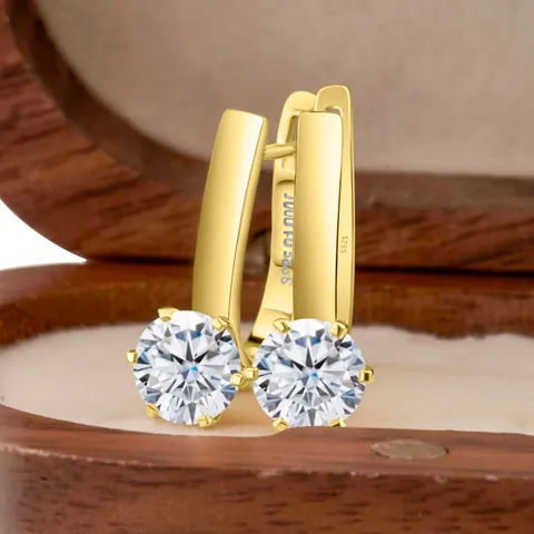 Créoles en Argent Sterling 925 avec Moissanite pour Femme Plaqué Or Zircone Coupe Ronde Bijoux Cadeau