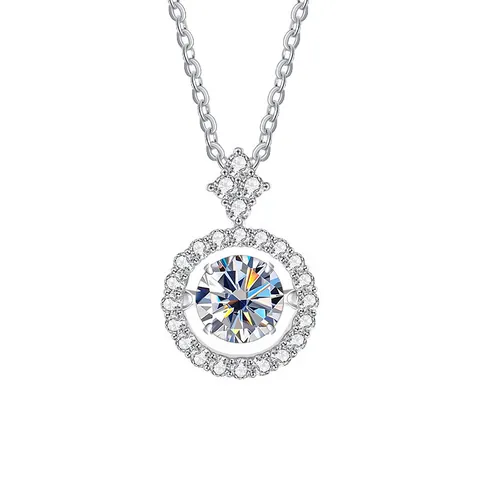 925 Sterling Zilver Moissanite Halsketting Ronde Halo Hanger Eén Karaat D Kleur VVS1 Elegante Sieraden Voor Vrouwen Huwelijkscadeau