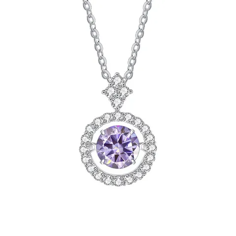 Luxury S925 Sterling Silver Moving Heart Moissanite Pendant Necklace Round Halo Dancing Stone Fine Jewelry For Women Wedding Gift