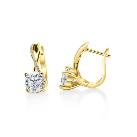 Boucles d'Oreilles en Argent Sterling 925 avec Moissanite pour Femmes Créoles Torsadées Coupe Ronde Bijoux de Mode