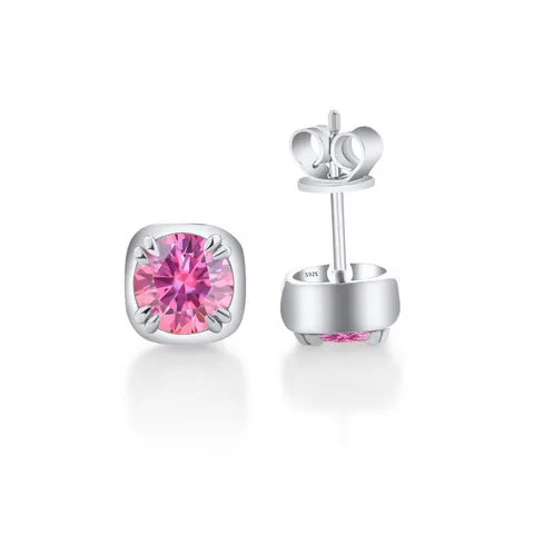 925 Sterling Silver Moissanite Stud Earrings Square Sugar Cube 1 Carat Four Prong Zirconia Gemstone Earring Post Jewelry