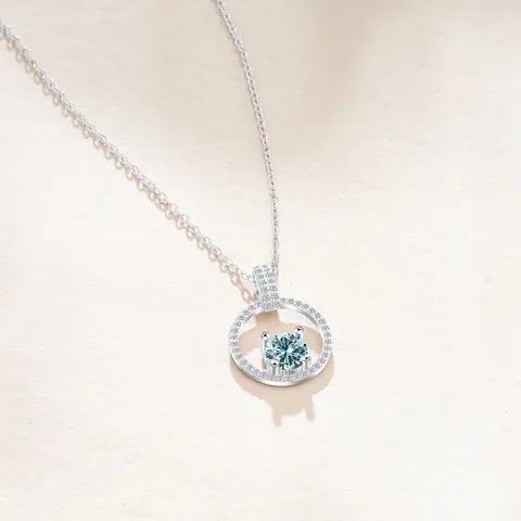 Collana Con Ciondolo Halo in Argento Sterling 925 per Donna Elegante Collana in Moissanite Rotonda da 1ct Gioielli