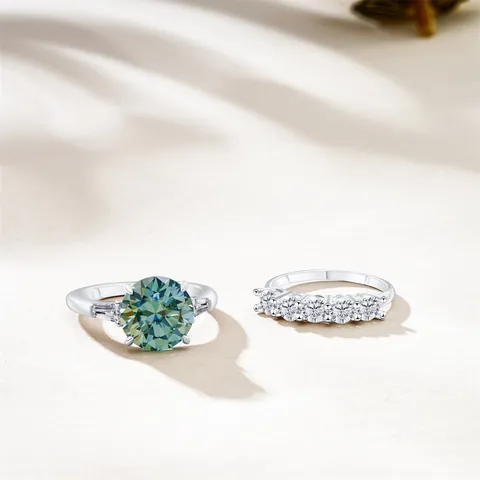 Lussuoso Set di Anelli in Argento Sterling S925 con Moissanite Pietra Principale Taglio Tondo Gioielli da Sposa con Certificato GRA per Donna