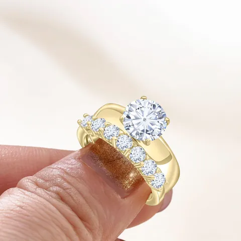 Luxury 2.7 Carat Moissanite Ring Set 925 Sterling Silver Gold Plated Round Cut Anniversary Engagement Rings For Women Jewelry