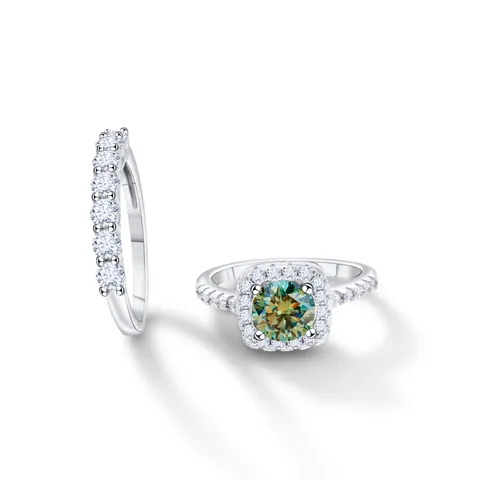 Women 925 Sterling Silver Moissanite Ring Set Square Halo Engagement Wedding Jewelry Set Round Cut Zirconia Rings Gift