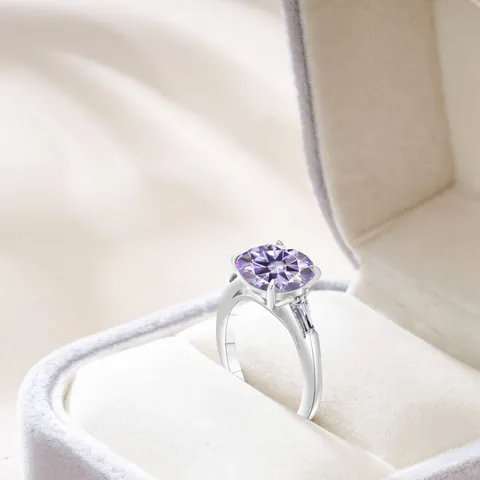 Luxury 5 Carat Moissanite Ring 925 Sterling Silver Round Cut Three Stone Engagement Ring With Baguette Side Stones Women Wedding Jewelry Gift