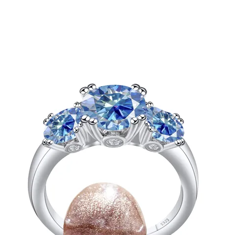 Moissanite Ring 925 Sterling Silver 5CT Three Stone Round Cut Sparkling Gemstone Ring For Wedding Party Jewelry Gift Women