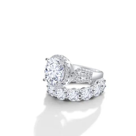 Luxury Moissanite Halo Engagement Ring And Eternity Band 925 Sterling Silver Wedding Ring Jewelry For Women With GRA Certificate