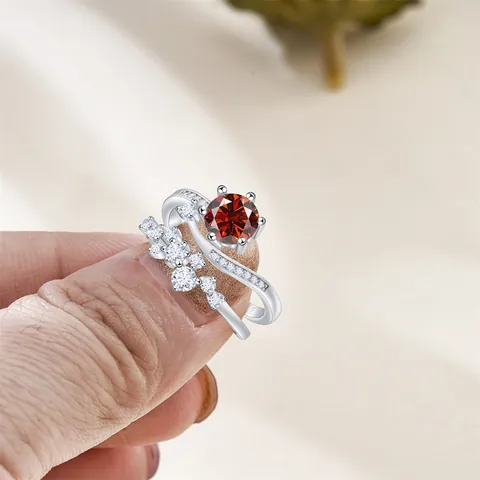 Sterling Silver Moissanite Ring Set Colored Round Gemstone Engagement Ring With GRA Certificate For Women Anniversary Gift