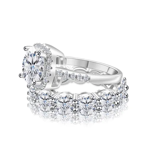 Lussuoso Set Di Anelli In Argento Sterling 925 Con Moissanite Anello Di Fidanzamento Halo E Veretta A Giro Per Donna Regalo Di Nozze Con Certificato Gra