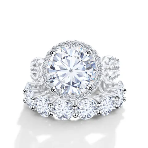 Luxury Moissanite Halo Engagement Ring And Eternity Band 925 Sterling Silver Wedding Ring Jewelry For Women With GRA Certificate