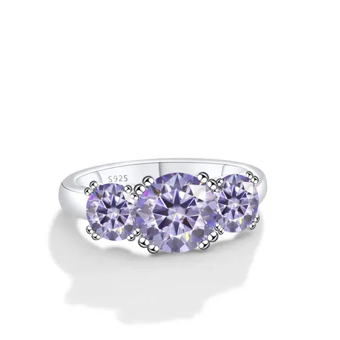 Moissanite Ring 925 Sterling Silver 5CT Three Stone Round Cut Sparkling Gemstone Ring For Wedding Party Jewelry Gift Women