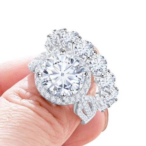 Luxe 925 Sterling Zilveren Moissanite Ringenset Voor Vrouwen 18K Verguld Rond Geslepen Kleurrijke Kristallen Bruiloft Verlovingsringset Met GRA Certificaat