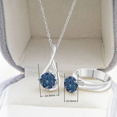S925 Sterling Zilver Moissaniet Ketting En Ring Sieraden Rond D Kleur VVS1 Edelsteen Traan Voor Vrouwen Bruiloft