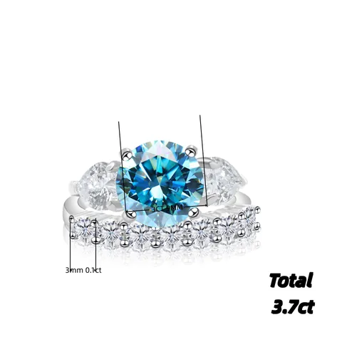 Luxury Moissanite Wedding Ring Set 925 Sterling Silver Blue Pink Green Gemstone Bridal Engagement Jewelry For Women With GRA Certificate