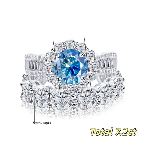 Lussuoso Set di Anelli in Argento Sterling 925 Moissanite Totale 7.2ct Con Certificato GRA Anello di Fidanzamento Halo Eternity Band Gioielli da Sposa Donna