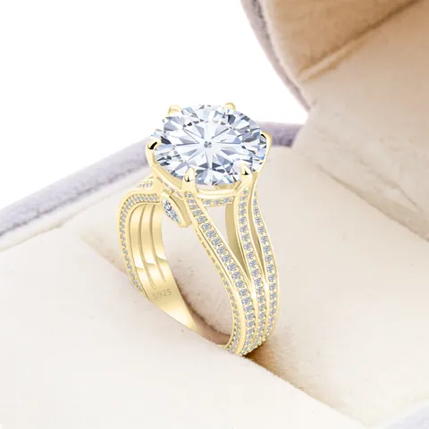 Luxury 925 Sterling Silver Round Moissanite Ring For Women Sparkling Rhinestone Multi Color Gemstone Wedding Engagement Jewelry