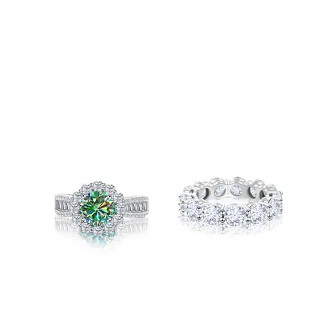 Lussuoso Set di Anelli in Argento Sterling 925 Moissanite Totale 7.2ct Con Certificato GRA Anello di Fidanzamento Halo Eternity Band Gioielli da Sposa Donna