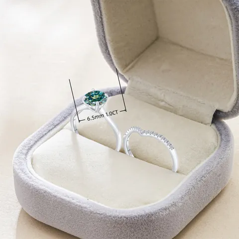 925 Sterling Silver Moissanite Engagement Ring And Wedding Band Round Cut D Color VVS1 Diamond Women Jewelry Gift