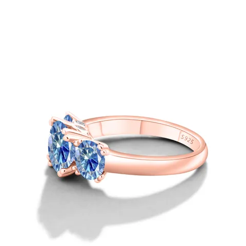 925 Ασημένιο Δαχτυλίδι Μωασσανίτη Τριών Λίθων Ροζ Χρυσό Επιμεταλλωμένο Στρογγυλό Οβάλ Ζιρκόνια Δαχτυλίδι Υπόσχεσης Γυναικεία Κοσμήματα Δώρο