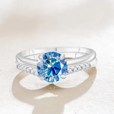 925 Sterling Silver Moissanite Engagement Ring And Wedding Band Round Cut D Color VVS1 Diamond Women Jewelry Gift