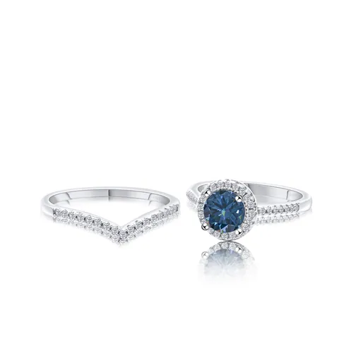 Set di Anelli in Argento Sterling 925 Moissanite di Lusso Per Donna Banda Halo Rotonda E Banda a Forma di V Gioielli da Matrimonio Regalo