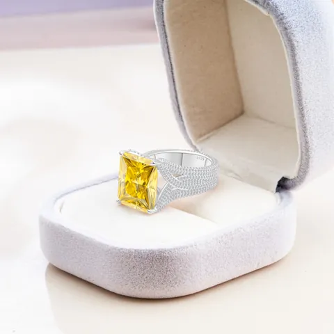 Luxurious Moissanite Ring For Women 925 Sterling Silver Gold Plated 10x14mm Princess Cut Gemstone Ring With GRA Certificate