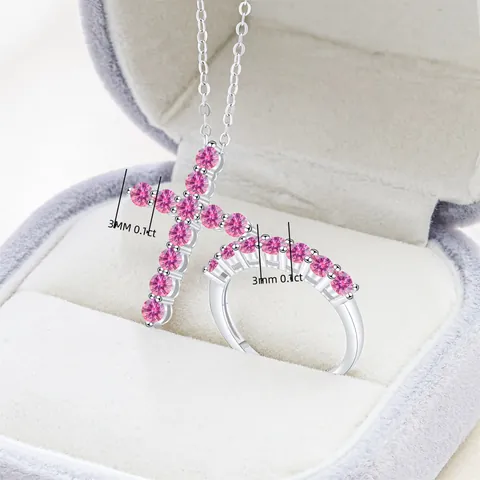 925 Sterling Zilveren Moissanite Kruis Ketting En Ring Set Voor Vrouwen 1 Karaat D-Kleur VVS1 Moissanite Sieradenset Met GRA Certificaat Luxe Cadeau