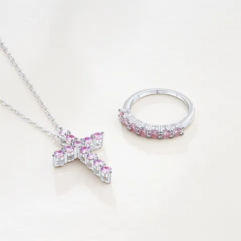 925 Sterling Zilveren Moissanite Kruis Ketting En Ring Set Voor Vrouwen 1 Karaat D-Kleur VVS1 Moissanite Sieradenset Met GRA Certificaat Luxe Cadeau