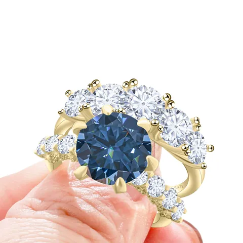 Luxe 925 Sterling Zilveren Moissanite Ringenset Voor Vrouwen 18K Verguld Rond Geslepen Kleurrijke Kristallen Bruiloft Verlovingsringset Met GRA Certificaat