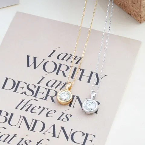 925 Sterling Silver Moissanite Pendant Necklace Round Bezel Set Bubble Necklace For Women Minimalist D Color Moissanite Jewelry Gift