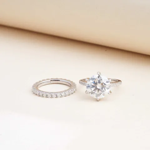 Luxe 925 Sterling Zilver Moissaniet Ring Set Voor Vrouwen D Kleur VVS1 Ronde Slijpvorm Verloving Bruiloft Ring Eternity Band Sieraden Cadeau