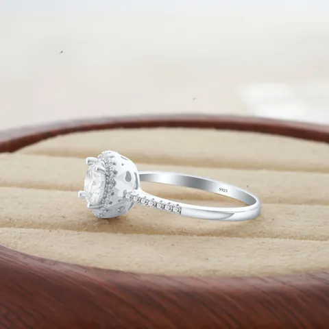 Bague de Luxe en Moissanite 1 Carat Taille Brillant Rond Argent Sterling 925 Plaqué Platine Bague de Fiançailles Halo pour Femme