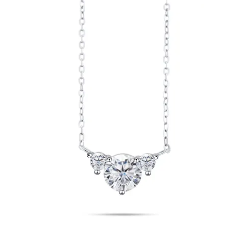 925 Sterling Silber Moissanit Halskette Drei-Steine Rundschliff Anhänger Für Damen Luxus Moissanit Diamant Anhänger Halsketten Schmuck Geschenk