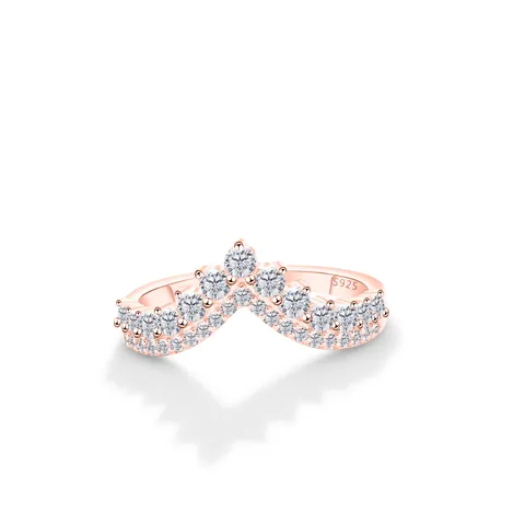 S925 Sterling Silver Moissanite Ring For Women Elegant V Shape Crown Design Luxurious Engagement Wedding Band Fine Jewelry Gift
