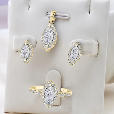 925 Sterling Silver Moissanite Jewelry Set For Women Marquise Cut Halo Stud Earrings Pendant Necklace Adjustable Ring