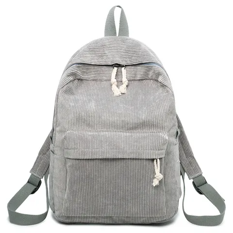 Women Corduroy Backpack Large Capacity Solid Color Urban Casual School Bag For Students Girls With Bear Pendant