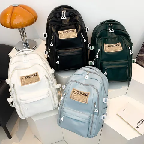 Women Men Fashion PU Leather Backpack Large Capacity School Bag Student Bookbag Urban Casual Travel Daypack College Bag